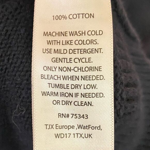 British Khaki Navy Blue Women's Sweater Size Medium High Neck Button Detail - Picture 5 of 5